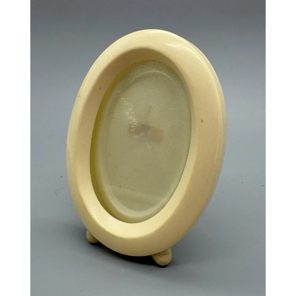 Vintage small oval french ivory celluloid picture frame easel back  with glass